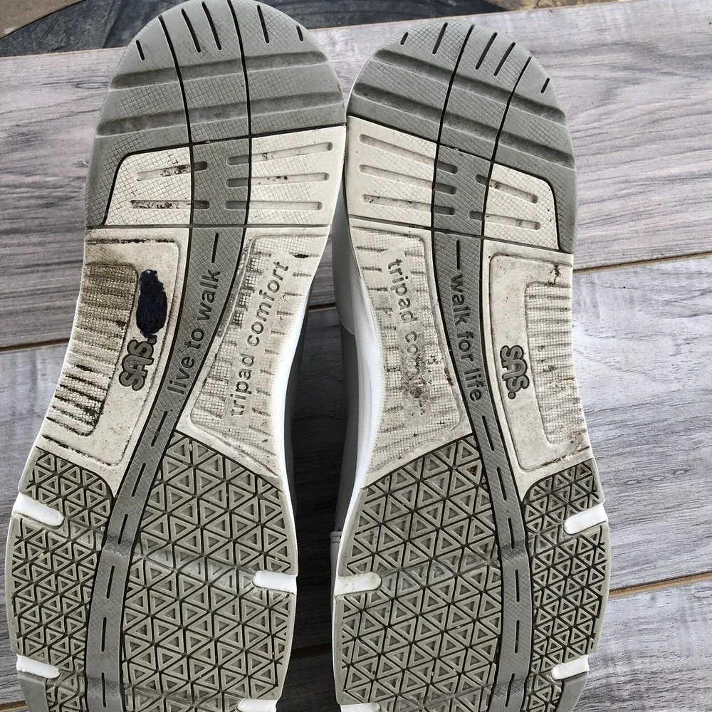 SAS Comfort Walking Shoes Women Size 9 B White Leather TMV EZ Strap Sneakers USA